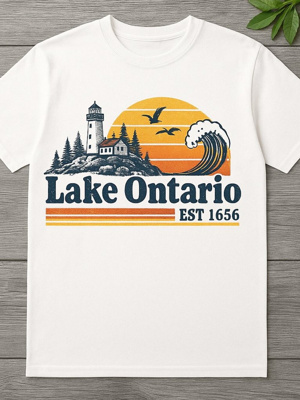 Lake Ontario Est 1656 Vintage Retro Sunset Lighthouse Graphic Tee